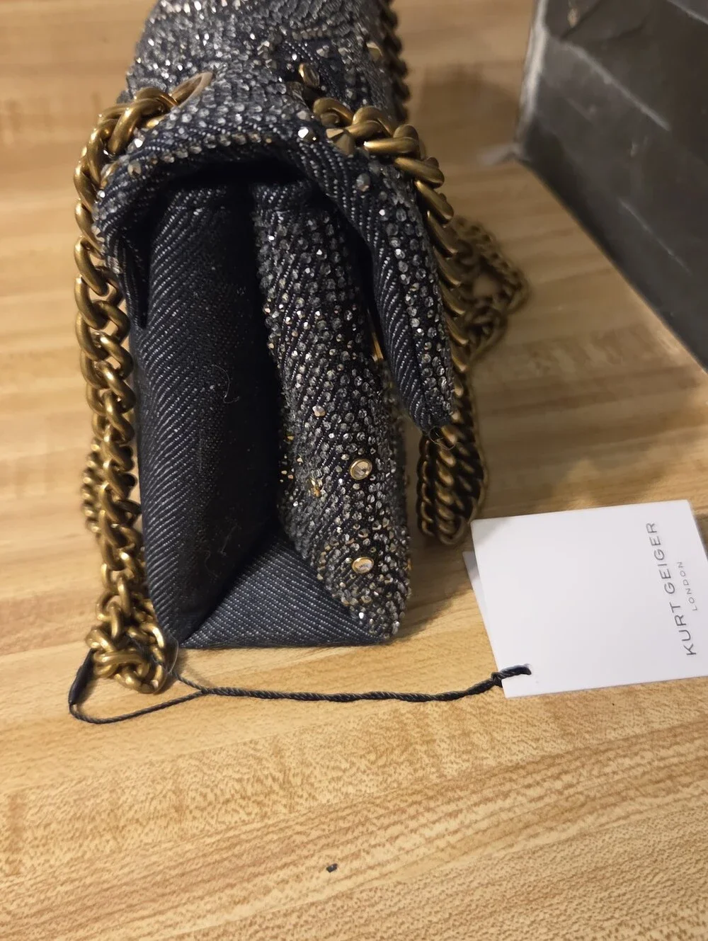 Kurt Geiger NWT Denim Paisley Rhinestone Brixton & Dustbag